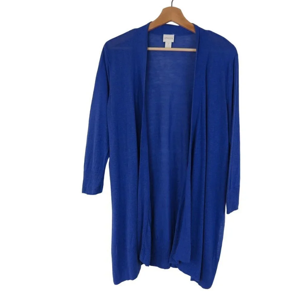 CHICO'S Women's Purple Open-Front Sabrina Layering Cardigan 2 Linen Rayon Blend - Picture 2 of 10